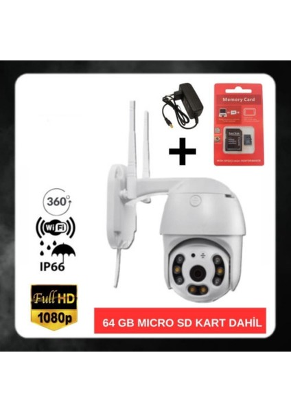 2 Mp Sesli Wıfı Özellikli Ptz Mini Speed Dome Güvenlik Kamerası 64 GB Mıcro Sd Kart Dahil BT-170164