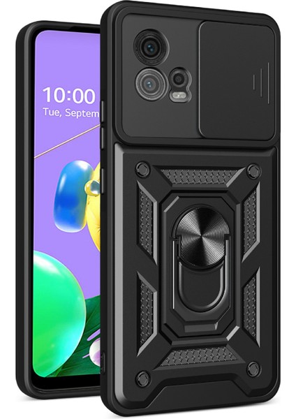 Motorola Moto G72 4g Kickstand Pc+Tpu Telefon Kılıfı Sürgülü Itmeli Çekmeli Kamera Lens Koruma Kılıfı-Siyah (Yurt Dışından)