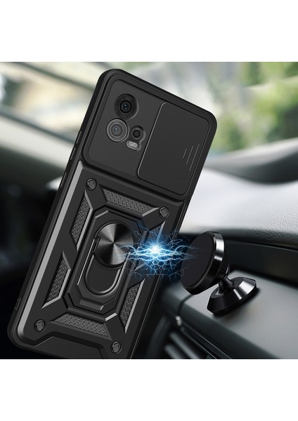 Motorola Moto G72 4g Kickstand Pc+Tpu Telefon Kılıfı Sürgülü Itmeli Çekmeli Kamera Lens Koruma Kılıfı-Siyah (Yurt Dışından) fırsatları