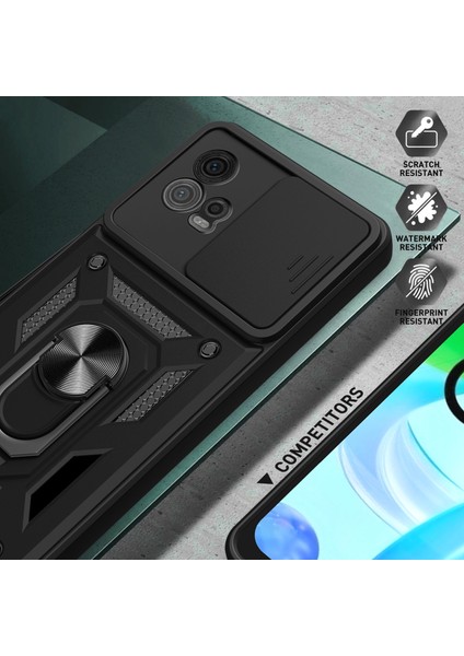 Motorola Moto G72 4g Kickstand Pc+Tpu Telefon Kılıfı Sürgülü Itmeli Çekmeli Kamera Lens Koruma Kılıfı-Siyah (Yurt Dışından) indirimleri