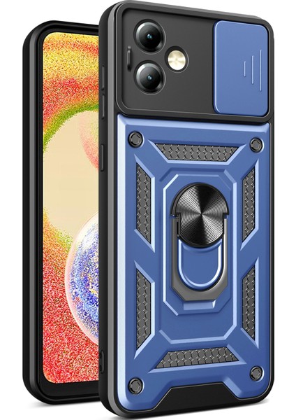 Motorola Moto G14 4g Kapak Sürgülü Lens Kapağı Pc+Tpu Koruyucu Telefon Kılıfı-Mavi (Yurt Dışından)