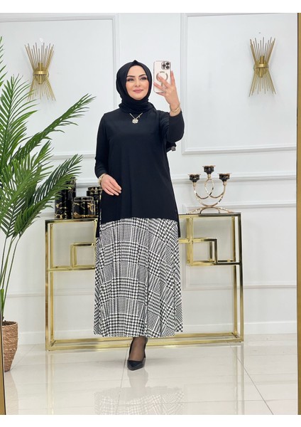 Kaz Ayağı Desenli Etekli Takım