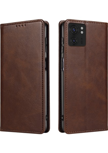 Motorola Edge 40 5g Pu Deri Stand Kılıf Dana Dokusu Düşmeye Karşı Cüzdan Telefon Kılıfı-Kahverengi (Yurt Dışından)