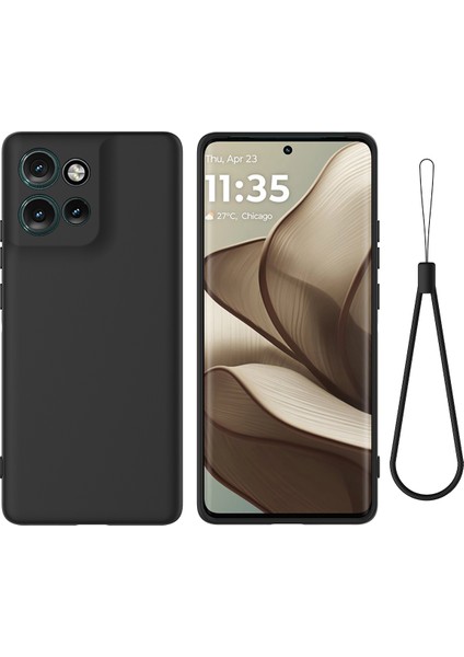 Motorola Edge 50 Neo 5g/moto S50 5g/thinkphone 25 5g Kılıf Sıvı Silikon Çizilmez Telefon Kılıfı El Kayışı Ile-Siyah (Yurt Dışından)