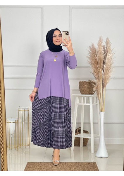 Kaz Ayağı Desenli Etekli Takım