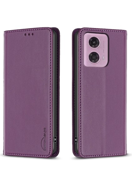 Bınfen Color BF18 Motorola Moto G45 5G/G34 5g Kılıf Kart Tutucu Deri Telefon Kılıfı-Koyu Mor (Yurt Dışından)