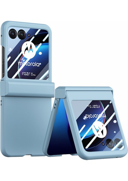Motorola Razr 40 Ultra 5g Telefon Kılıfı Menteşe Tasarım Pc Kapağı Temperli Cam Arka Ekran Koruyucu-Bebek Mavisi (Yurt Dışından)