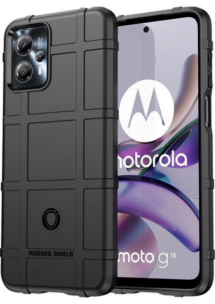 Motorola Moto G13 4G/G23 4g Darbeye Dayanıklı Yumuşak Tpu Telefon Kılıfı Sağlam Kare Izgara Doku Telefon Koruyucu-Siyah (Yurt Dışından)