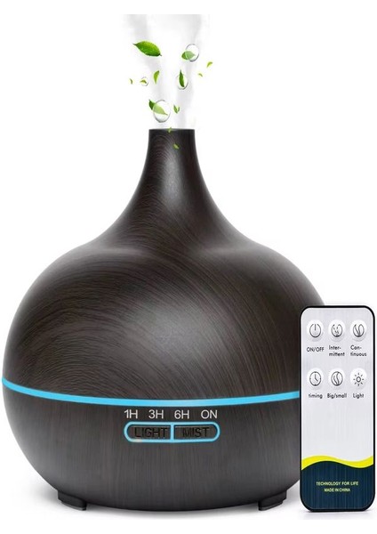 500ML Kumandalı Ahşap Desenli Aroma Difüzör – 7 Renk Led, Rgb Işıklı Hava Nemlendirici