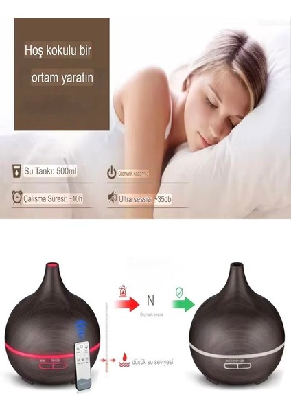 500ML Kumandalı Ahşap Desenli Aroma Difüzör – 7 Renk Led, Rgb Işıklı Hava Nemlendirici fiyatları