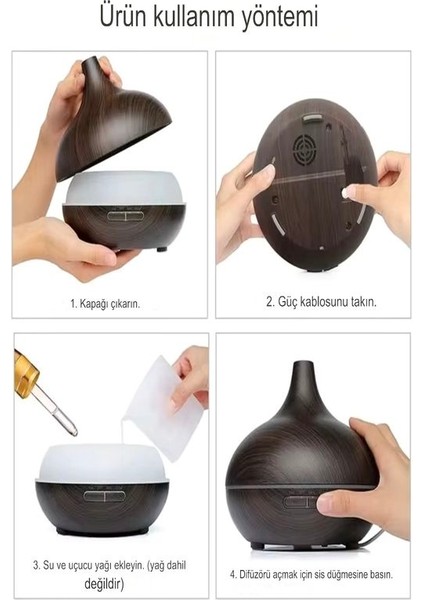 500ML Kumandalı Ahşap Desenli Aroma Difüzör – 7 Renk Led, Rgb Işıklı Hava Nemlendirici modelleri