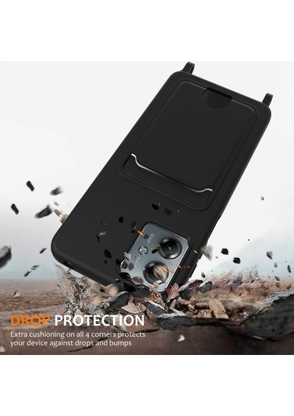 Motorola Moto G14 4g Kılıf Sıvı Silikon Kart Tutucu Arka Telefon Kılıfı ve Kordon-Siyah (Yurt Dışından) modelleri