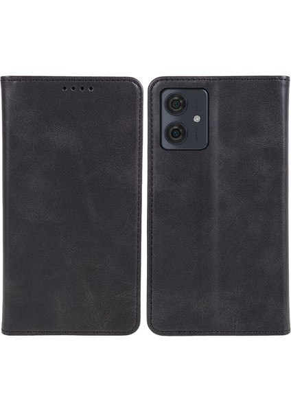 Motorola Moto G54 5g Kılıf Dana Dokusu Pu Deri Kabuk Düşmeye Dayanıklı Cüzdan Standı Telefon Kılıfı-Siyah (Yurt Dışından)