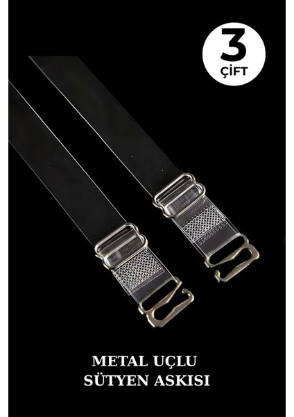 3 Çift Metal Uçlu Şeffaf Sütyen Askısı Ayarlanabilir Kaymaz