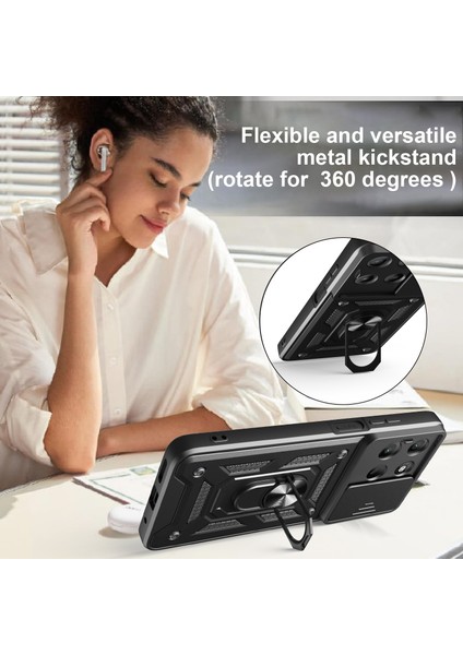 Motorola Moto G15 4g Kılıf Sürgülü Kamera Kapağı Pc + Tpu Ayaklı Telefon Kılıfı-Kırmızı (Yurt Dışından) fiyatları