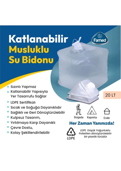 Katlanabilir Kamp Musluklu Su Bidonu 20 LT