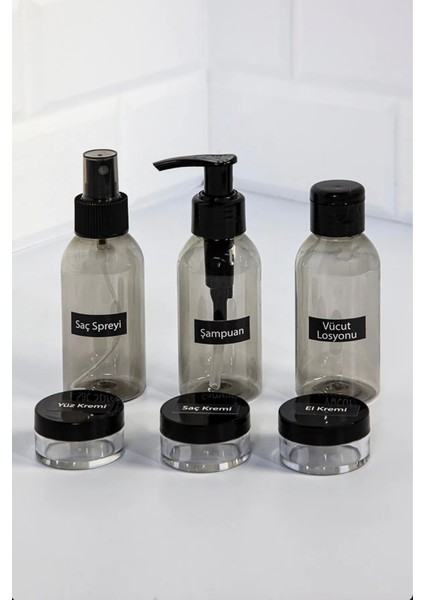 Seyahat Makyaj Çantası Ve Füme Şişe 100ml Seyahat Kiti 6'lı