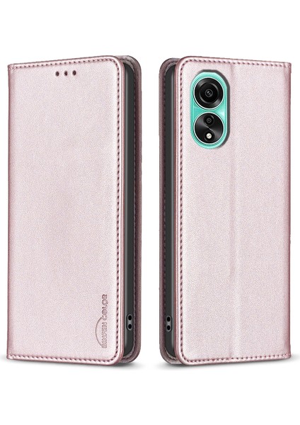 Bınfen Color BF18 Oppo A78 4g Manyetik Deri Telefon Kılıfı Kart Tutucu Stand Tam Koruma Kılıfı-Gül Altını (Yurt Dışından)