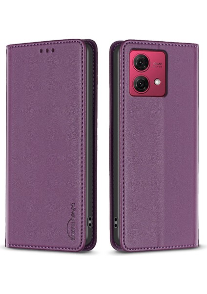 Bınfen Color BF18 Motorola Moto G84 5g Kılıf Pu Deri Kart Yuvaları Telefon Kılıfı Kabuk-Koyu Mor (Yurt Dışından)