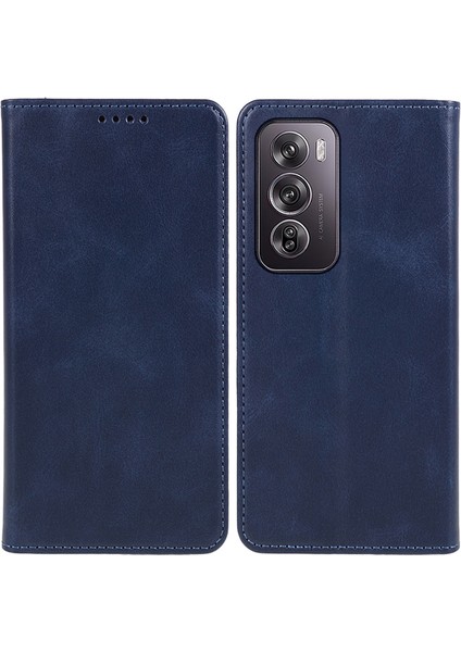 Oppo RENO12 5g(Global)Kılıf Dana Dokulu Deri Cüzdan Telefon Kılıfı Manyetik Kapatma-Mavi (Yurt Dışından)