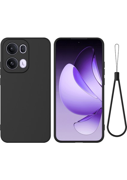 Oppo RENO13 Pro 5g Sıvı Silikon Kılıf Telefon Arka Kapağı El Kayışı Ile-Siyah (Yurt Dışından)