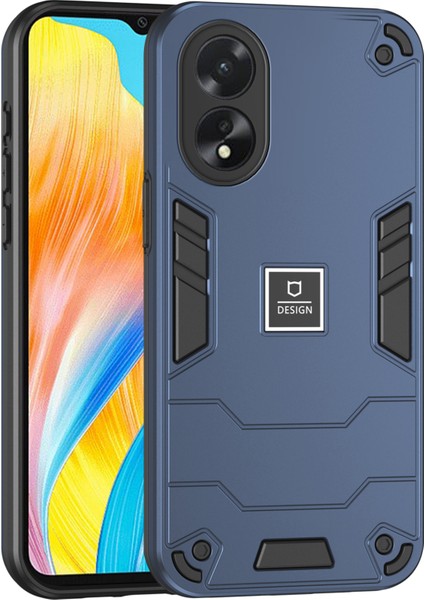 Oppo A38 4G/A18 4g Pc+Tpu Kılıf Çift Katmanlı Tasarım Düşme Korumalı Telefon Kılıfı-Lacivert (Yurt Dışından)