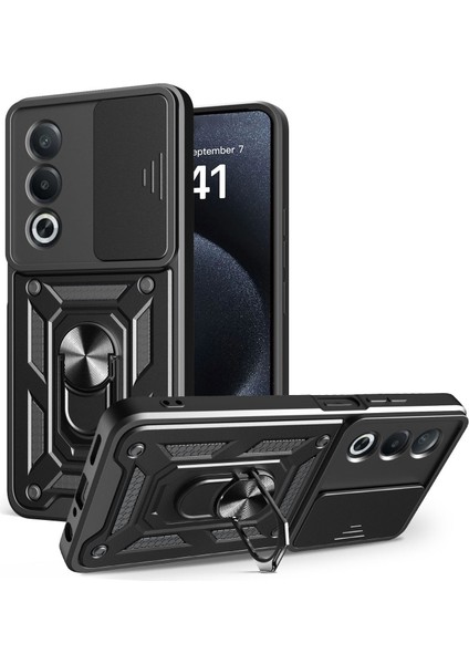 Oppo A3 Pro (Hindistan) 5G/A80 5g Kılıf Kayar Kamera Kapağı Pc + Tpu Destekli Telefon Kılıfı-Siyah (Yurt Dışından)