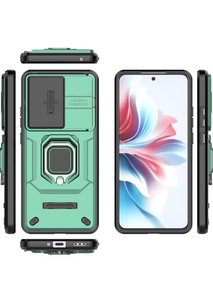 Oppo RENO11 F 5g Kılıf Halka Kickstand Pc+Tpu Arka Kabuk Sürgülü Kamera Kapağı-Yeşil (Yurt Dışından) indirimleri