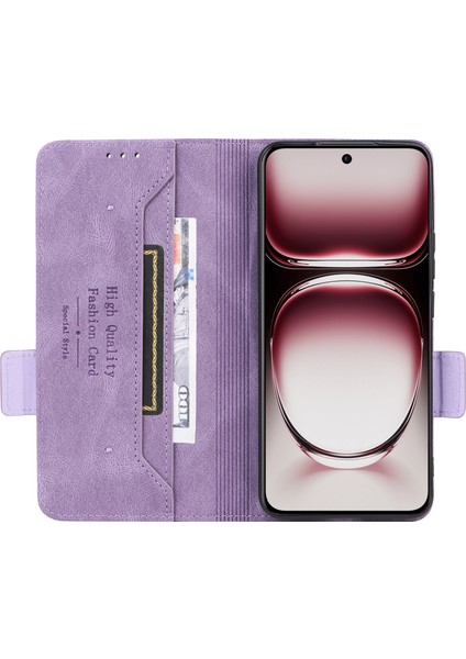 Oppo RENO12 5g(Global)Cüzdan Kılıfı Donanım Dekor Deri Kapaklı Telefon Kılıfı-Mor (Yurt Dışından) fiyatları
