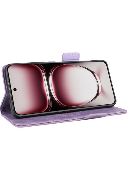 Oppo RENO12 5g(Global)Cüzdan Kılıfı Donanım Dekor Deri Kapaklı Telefon Kılıfı-Mor (Yurt Dışından) modelleri