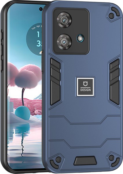 Motorola Edge 40 Neo 5g Telefon Kılıfı Çift Katmanlı Hibrit Yumuşak Tpu Sert Pc Darbeye Dayanıklı Kılıf-Lacivert (Yurt Dışından)