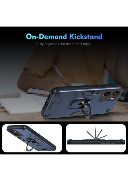 Motorola Moto G05 4g Kılıf Pc+Tpu Drop Defend Telefon Kılıfı Halkalı Ayaklık-Mavi (Yurt Dışından) modelleri