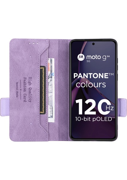 Motorola Moto G84 5g Kılıf Cüzdan Donanım Dekor Telefon Deri Kılıf-Mor (Yurt Dışından) fiyatları