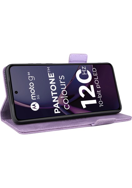 Motorola Moto G84 5g Kılıf Cüzdan Donanım Dekor Telefon Deri Kılıf-Mor (Yurt Dışından) modelleri