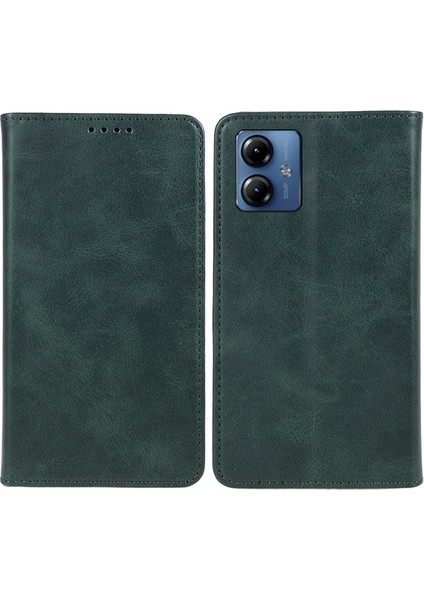 Motorola Moto G14 4g Için Pu Deri Flip Kılıf, Stand Cüzdan Dana Dokusu Manyetik Kapatma Telefon Kılıfı-Yeşil (Yurt Dışından)