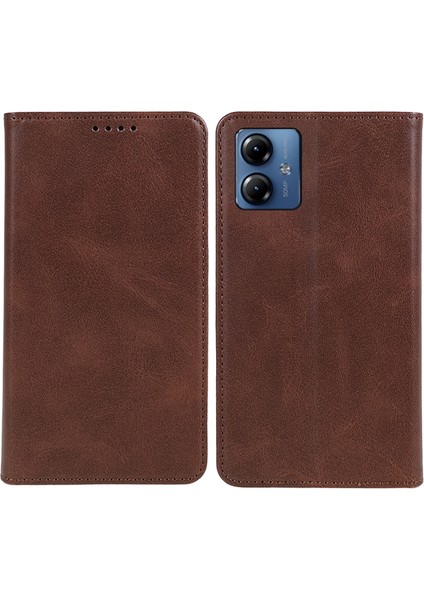 Motorola Moto G14 4g Için Pu Deri Flip Kılıf, Stand Cüzdan Dana Dokusu Manyetik Kapatma Telefon Kılıfı-Kahverengi (Yurt Dışından)