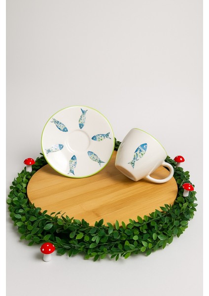 El Boyaması Seramik Balık Desenli Kupa ve Tabak Seti – Deniz Esintili Şıklık fiyatları