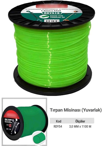 İyisi Yok Ot Çim Biçme Tırpan Misinası Yuvarlak Ölçüler 3,0 mm x 1100 Metre