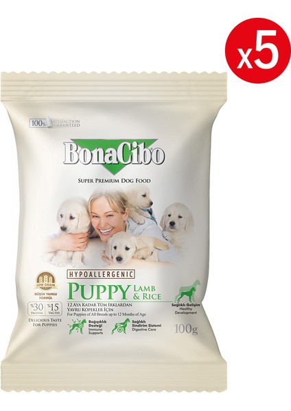 Puppy Dog Kuzulu ve Pirinçli Yavru Köpek Maması, 100 gr x 5 Adet, Tüm Irklar Için, Doğal, Şeker Içermez