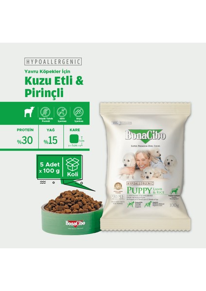 Puppy Dog Kuzulu ve Pirinçli Yavru Köpek Maması, 100 gr x 5 Adet, Tüm Irklar Için, Doğal, Şeker Içermez fiyatları