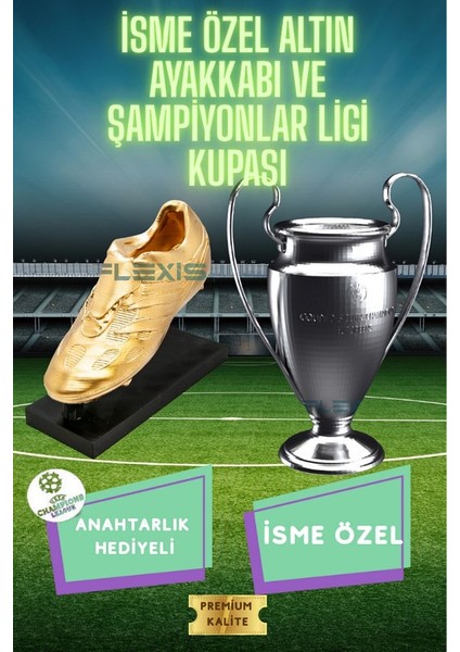 Şampiyonlar Ligi & Altın Ayakkabı 3D Maket Seti (15 Cm) + Şampiyonlar Ligi Logolu Anahtarlık Hediye