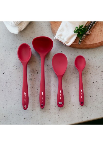 Isıya Dayanıklı Silikon Kevgir Kepçe Spatula Kaşık Seti (30-28-22-20 Cm) 7 Parça indirimleri