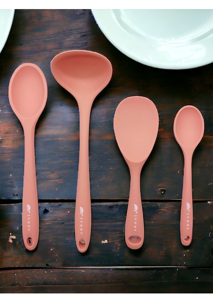 Isıya Dayanıklı Silikon Kevgir Kepçe Spatula Kaşık Seti (30-28-22-20 Cm) 7 Parça modelleri