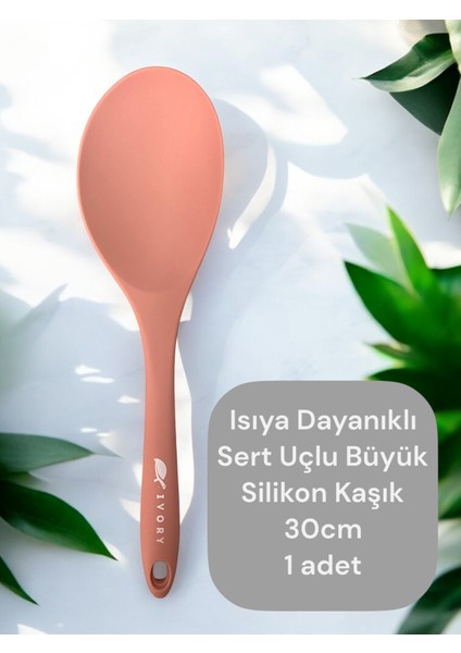 Isıya Dayanıklı Silikon Kevgir Kepçe Spatula Kaşık Seti (30-28-22-20 Cm) 7 Parça