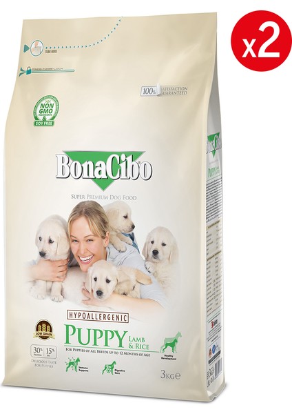 Puppy Dog Kuzulu ve Pirinçli Yavru Köpek Maması, 3 kg x 2 Adet, Tüm Irklar Için, Doğal, Şeker Içermez