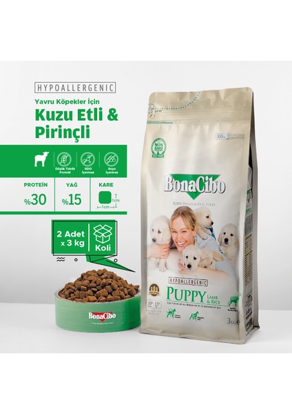 Puppy Dog Kuzulu ve Pirinçli Yavru Köpek Maması, 3 kg x 2 Adet, Tüm Irklar Için, Doğal, Şeker Içermez fiyatları