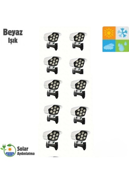 HB-200 Model 10'lu Paket Solar Güneş Enerjili Hareket Sensörlü Sahte Kamera Görünümlü 77 LED Dış Mekan Bahçe AYDINLATMA(2400MAH.)