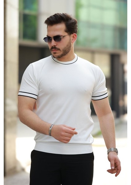 Erkek Bisiklet Yaka Ribanalı Kısa Kollu Tshirt