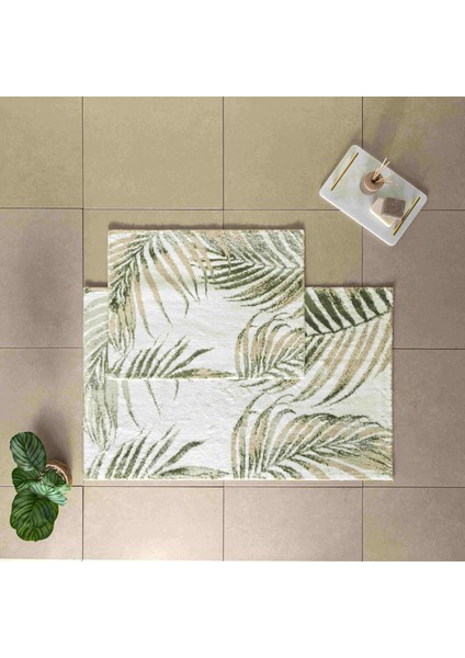 Pamuklu 2'li Banyo Paspas Seti Palm ( Yeşil )