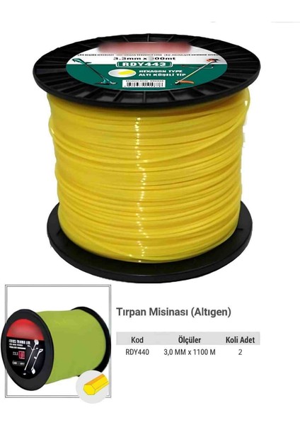 İyisi Yok Ot Çim Biçme Tırpan Misinası Altıgen Ölçü 3,0 mm x 1100 Metre